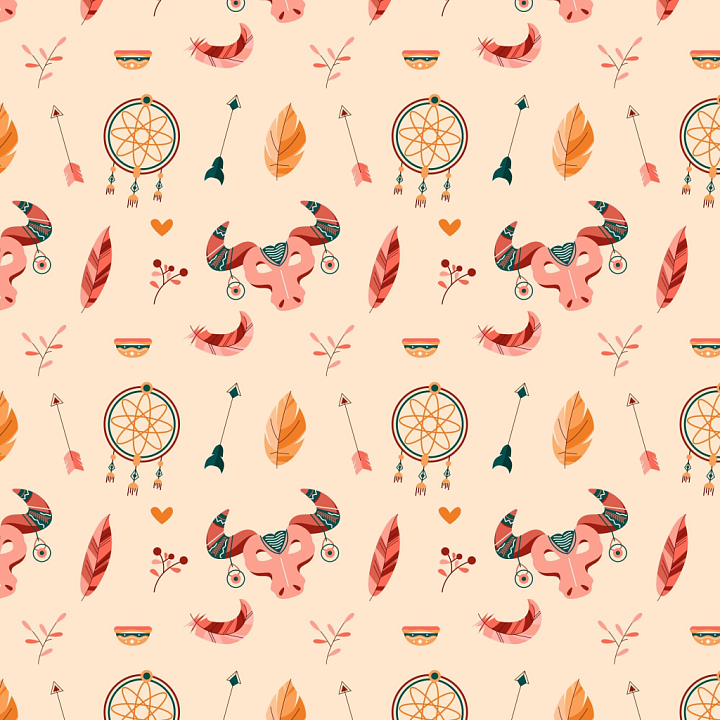 Fabric Featuring Boho Tribal Patterns and Soft Pastel Colors seamless PBR texture preview
