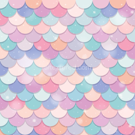 Seamless 3D PBR Texture of Pastel Colored Mermaid Scale Pattern with Sparkles