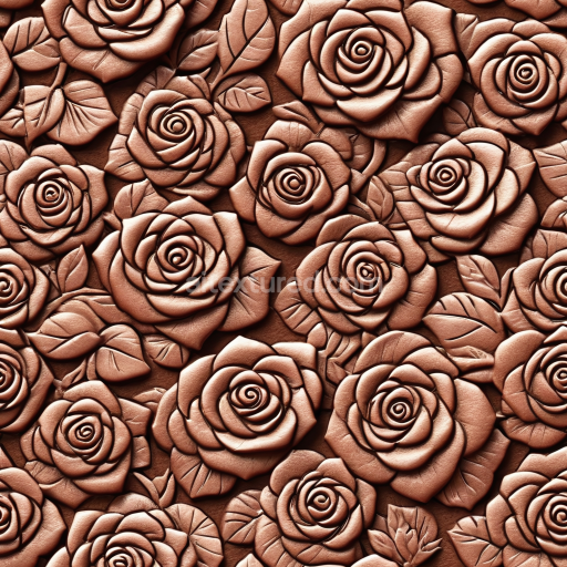 Seamless 3D PBR embossed rose pattern leather texture in warm brown tone