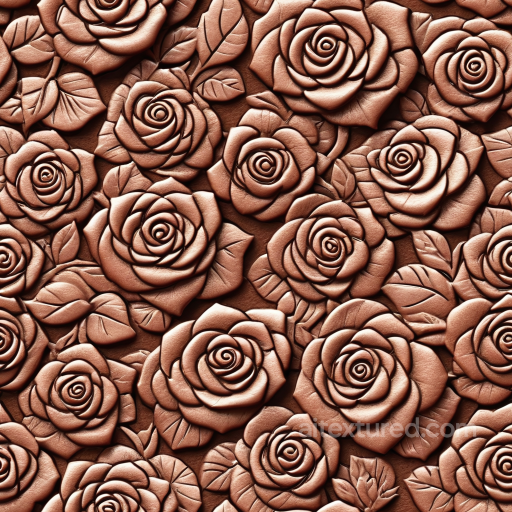 Embossed Rose Pattern Leather Texture In Warm Brown Tone seamless Leather PBR texture