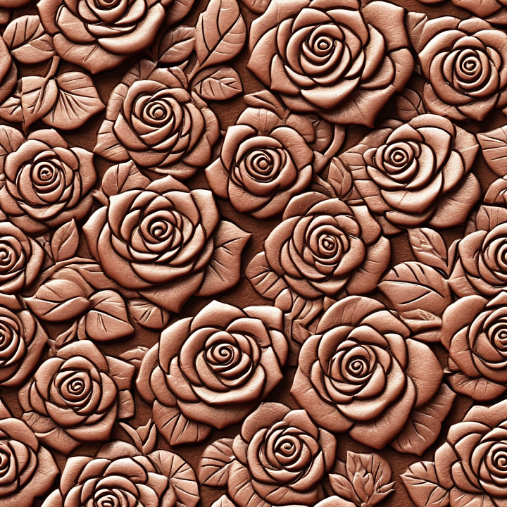 Embossed Rose Pattern Leather In Warm Brown Tone seamless PBR texture preview