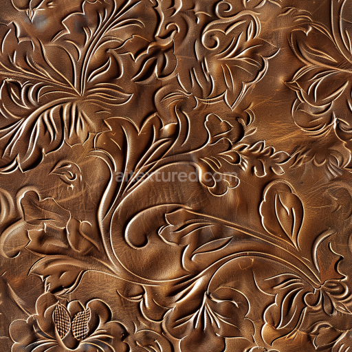 Seamless 3D Embossed Brown Leather PBR Texture with Floral Pattern and Vintage Finish