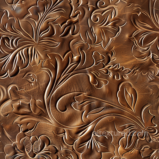 Embossed Brown Leather PBR Texture with Floral Pattern and Vintage Finish seamless Leather PBR texture