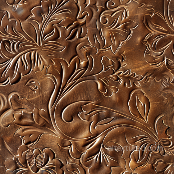 Embossed Brown Leather PBR Texture with Floral Pattern and Vintage Finish Leather texture preview