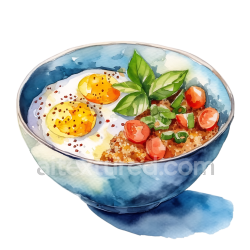 seamless Watercolor Breakfast Bowl with Quinoa, Eggs, Cherry Tomatoes, and Fresh Herbs texture 8k free download PBR