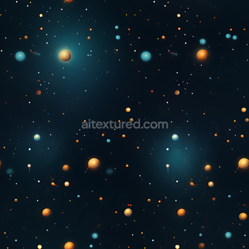 Seamless 3D Space PBR Texture Featuring Colorful Starfield and Glowing Cosmic Spheres