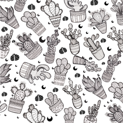 seamless Seamless 3D PBR Texture with Black and White Hand-Drawn Cactus Pattern texture 8k free download PBR
