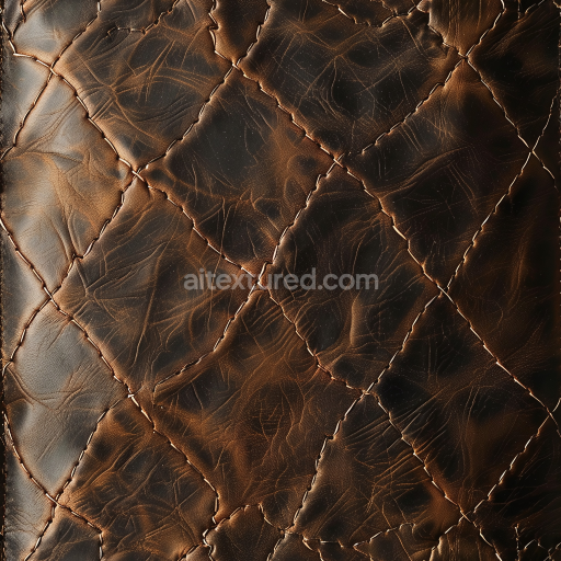 Seamless 3D distressed brown leather PBR texture with quilted diamond pattern and rich wrinkles