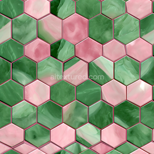 Seamless 3D PBR Hexagonal Green and Pink Marble Inlay Texture