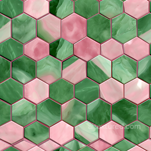 Hexagonal Green and Pink Marble Inlay Texture seamless Marble PBR texture