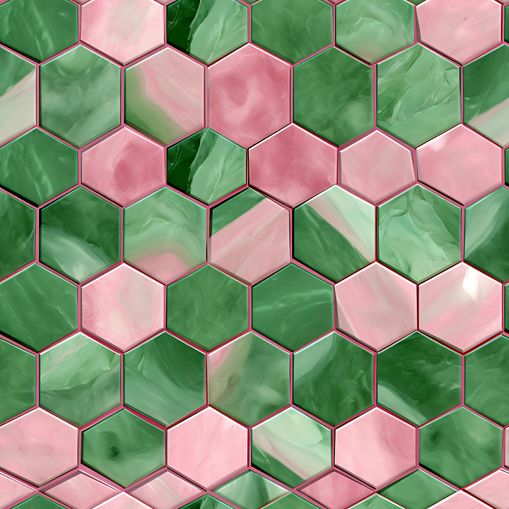 Hexagonal Green and Pink Marble Inlay seamless PBR texture preview