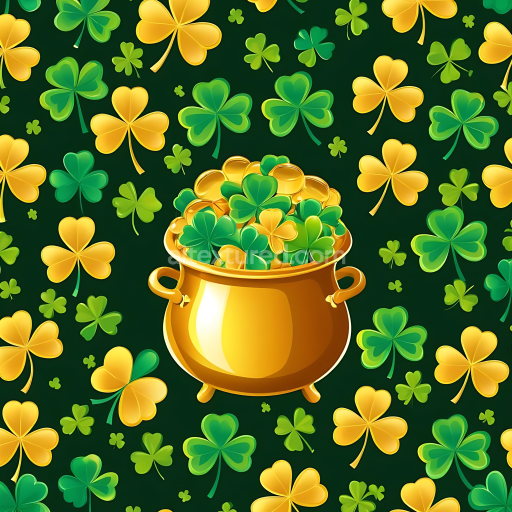 Seamless 3D PBR Texture of Gold Pot with Green and Gold Shamrocks Pattern