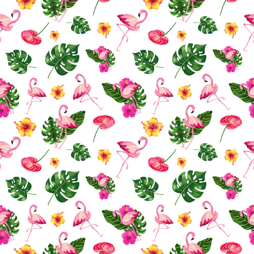 Pattern Bundle - Seamless 3D Pattern PBR Texture Featuring Tropical Flamingo, Hibiscus, and Leaf Motifs texture preview