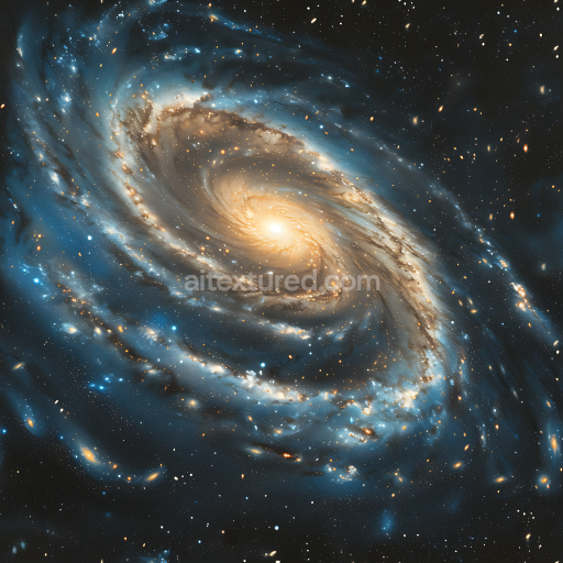 Seamless 3D PBR Galaxy Spiral Space Texture with Blue and Gold Nebulae