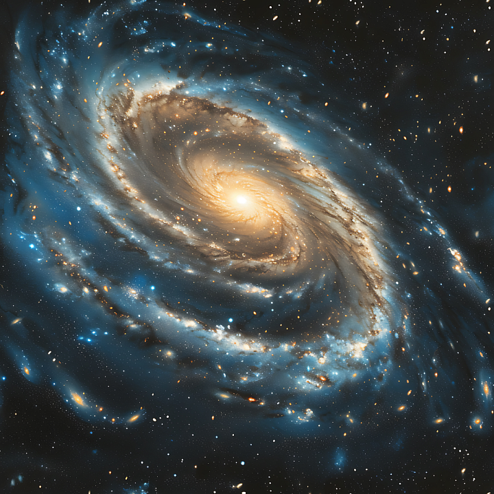 Galaxy Spiral Space with Blue and Gold Nebulae seamless PBR texture preview