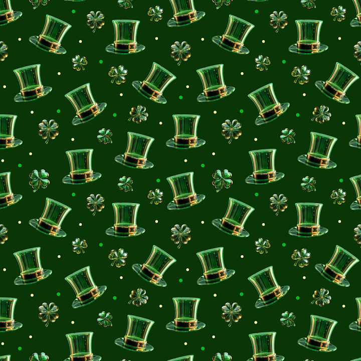 Featuring Green St Patrick's Leprechaun Hats and Clovers seamless PBR texture preview