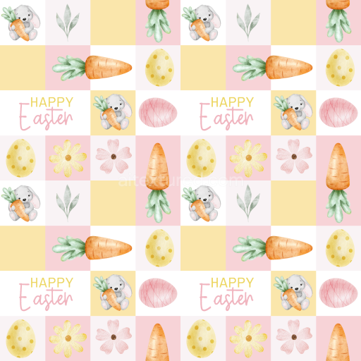 Seamless 3D PBR Digital Paper Texture Featuring Easter Bunny, Carrots, and Eggs