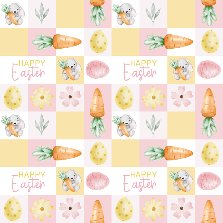 Digital Paper Featuring Easter Bunny, Carrots, and Eggs seamless PBR texture preview