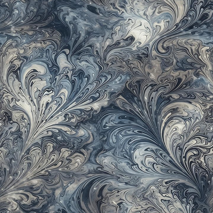 Gray and Blue Marble with Intricate Fluid Veins seamless PBR texture preview