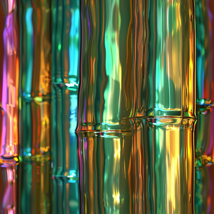 Glossy Translucent Bamboo Stalks with Vibrant Color Shifts seamless PBR texture preview