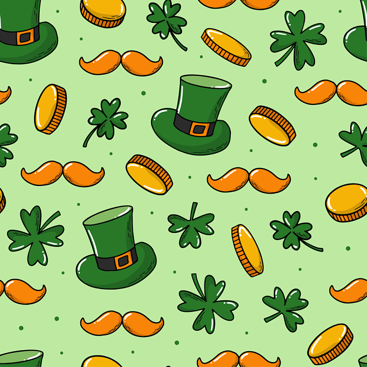 Cartoon Style St Patrick Festive Pattern seamless PBR texture preview