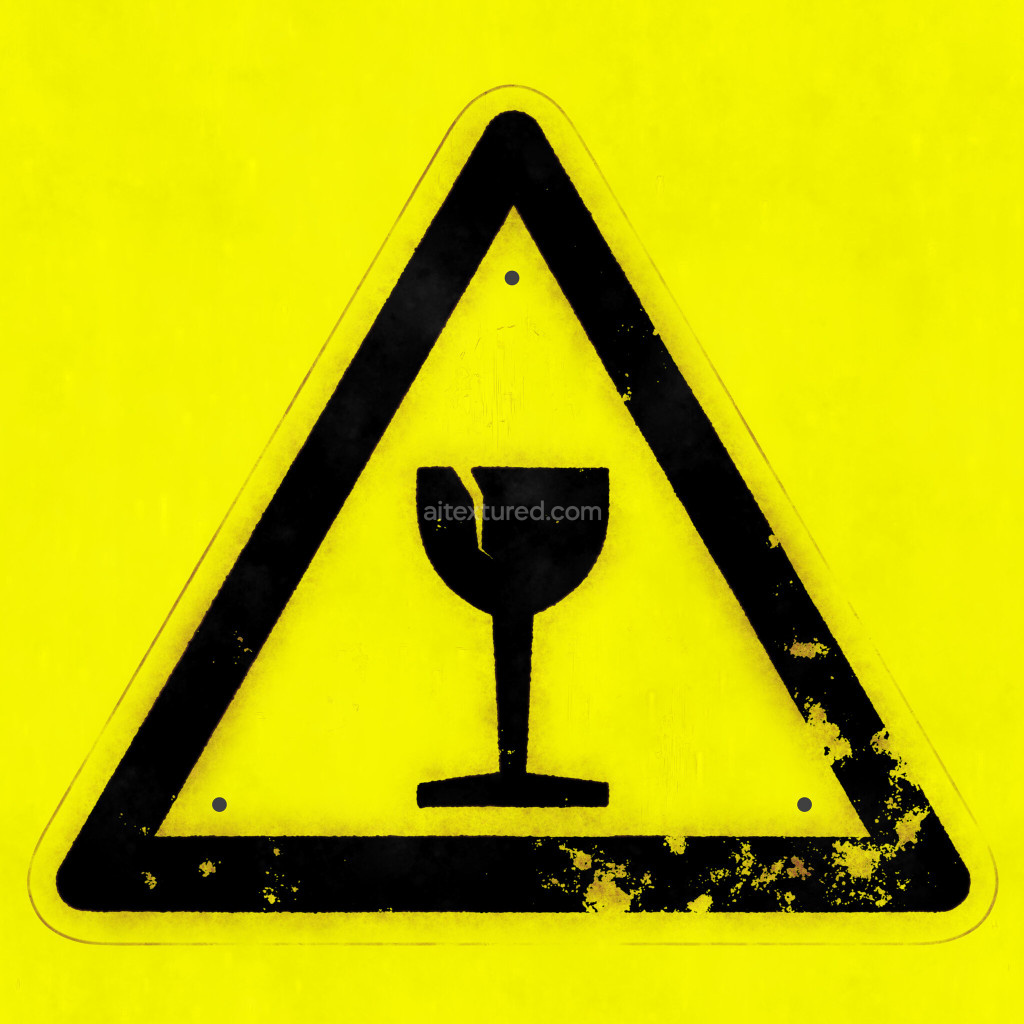 Seamless PBR texture of a warning sign with a glass symbol