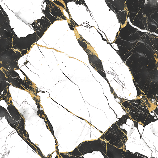 Seamless 3D Black and White Marble PBR Texture with Gold Vein Accents