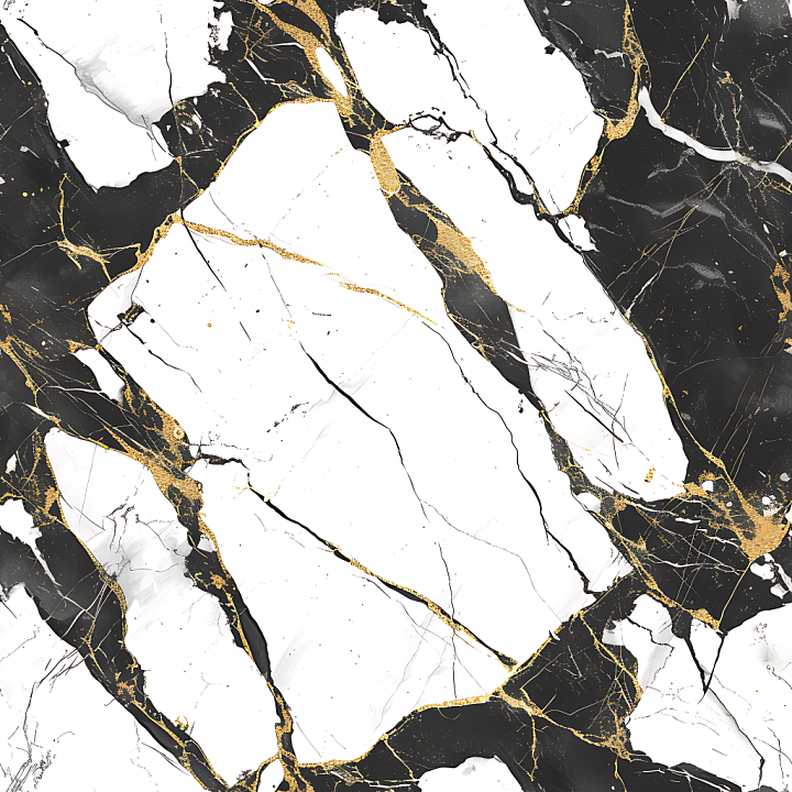 Black and White Marble with Gold Vein Accents seamless PBR texture preview