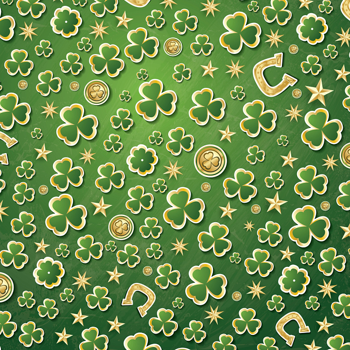 with St Patrick Shamrocks and Gold Motifs seamless PBR texture preview