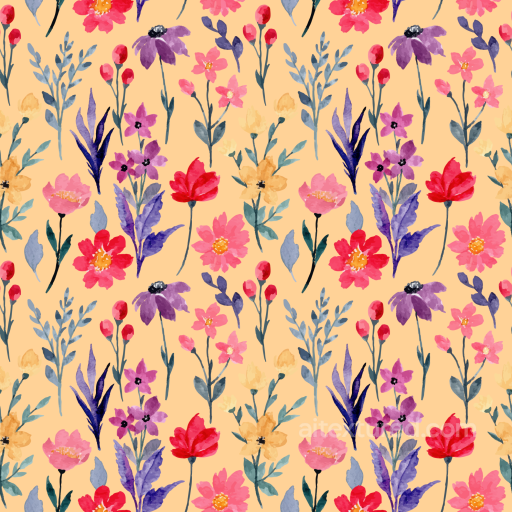 Featuring Watercolor Floral Pattern on Soft Peach seamless Floral  PBR texture