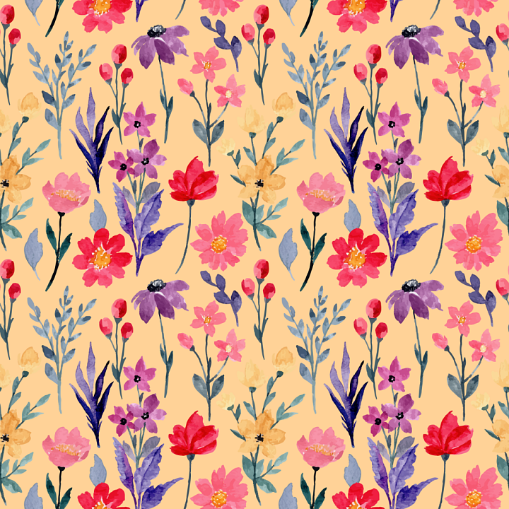 Featuring Watercolor Floral Pattern on Soft Peach seamless PBR texture preview