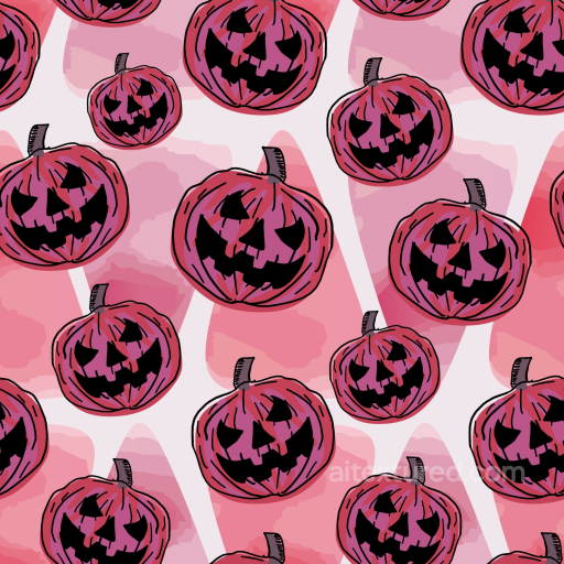 Watercolor Halloween Pumpkin Pattern Texture with Pink and Black Tones seamless Watercolor Halloween PBR texture