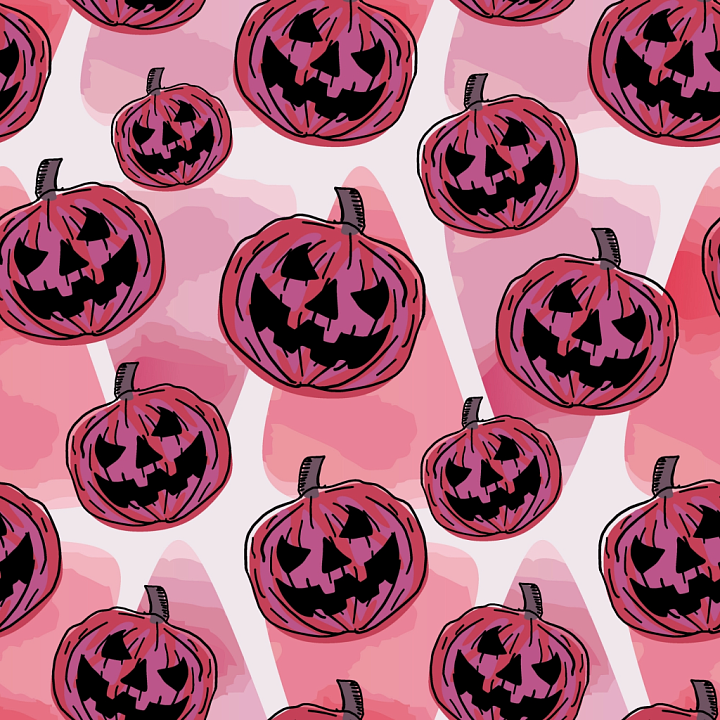 Watercolor Halloween Pumpkin Pattern with Pink and Black Tones seamless PBR texture preview
