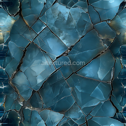 Seamless 3D PBR Cracked Blue Glass Texture with Sharp Fractures and Iridescent Sheen