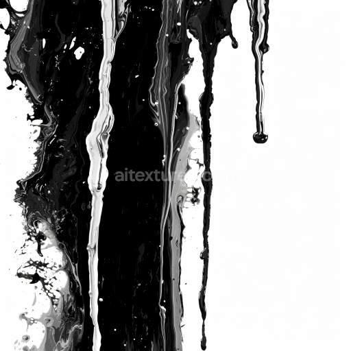 Seamless 3D Alcohol Ink PBR Texture Featuring Black & White Fluid Drips and Intricate Veins