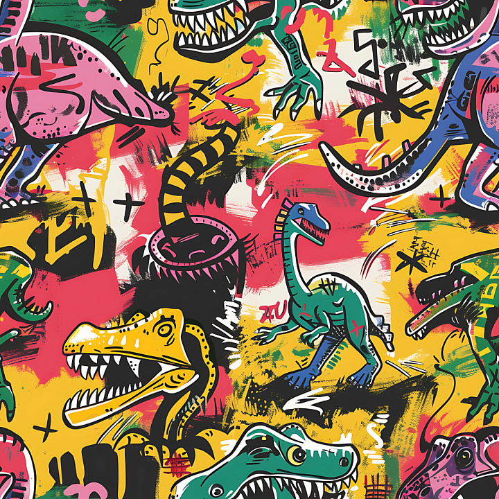 Graffiti Featuring Colorful Dinosaur Artwork seamless PBR texture preview