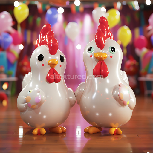 Seamless 3D Inflated PBR Texture Featuring Glossy Vinyl Cartoon Chickens