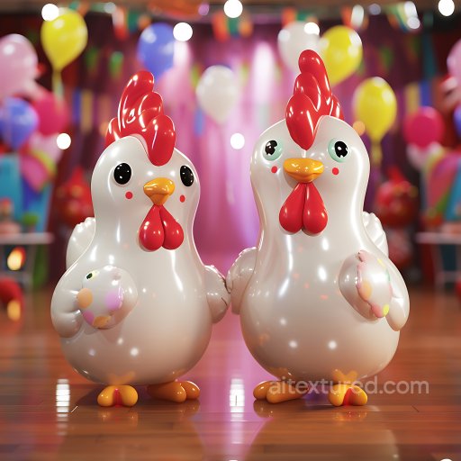 Inflated PBR Texture Featuring Glossy Vinyl Cartoon Chickens seamless Inflated PBR texture