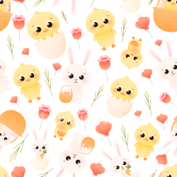 seamless Seamless 3D PBR Texture of Cute Chicks, Bunnies, and Flowers in Pastel Colors texture 8k free download PBR