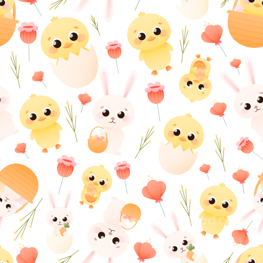 All Christmas Digital paper Texture of Cute Chicks, Bunnies, and Flowers in Pastel Colors seamless All Christmas Digital paper PBR texture