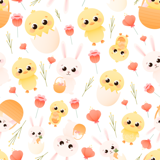 All Christmas Digital paper Texture of Cute Chicks, Bunnies, and Flowers in Pastel Colors All Christmas Digital paper texture preview