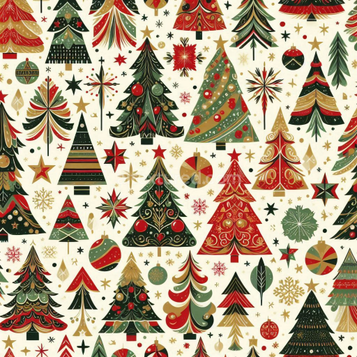 Seamless 3D PBR Texture Featuring Hand-Painted Christmas Trees & Ornaments