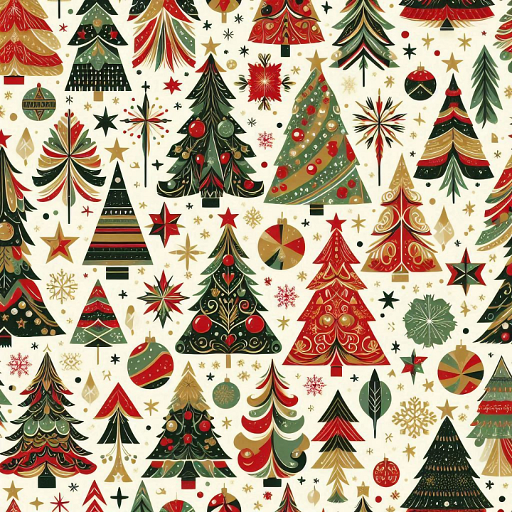 Featuring Hand-Painted Christmas Trees & Ornaments seamless PBR texture preview