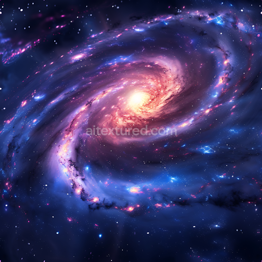 Seamless 3D Space PBR Texture Featuring Spiral Galaxy with Luminous Nebula Clouds