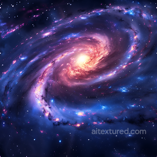 Space PBR Texture Featuring Spiral Galaxy with Luminous Nebula Clouds seamless Star, space, planets PBR texture