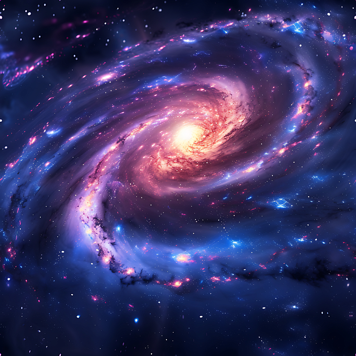 Space Featuring Spiral Galaxy with Luminous Nebula Clouds seamless PBR texture preview