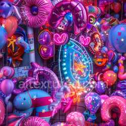 seamless Seamless 3D PBR Texture of Colorful Graffiti Neon Balloons and Shapes texture 8k free download PBR