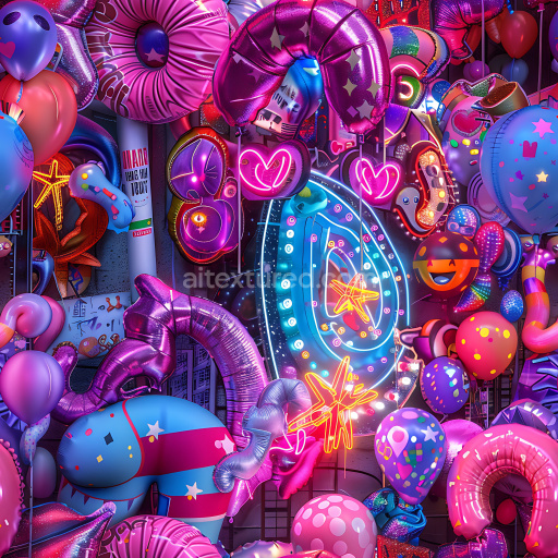 Seamless 3D PBR Texture of Colorful Graffiti Neon Balloons and Shapes