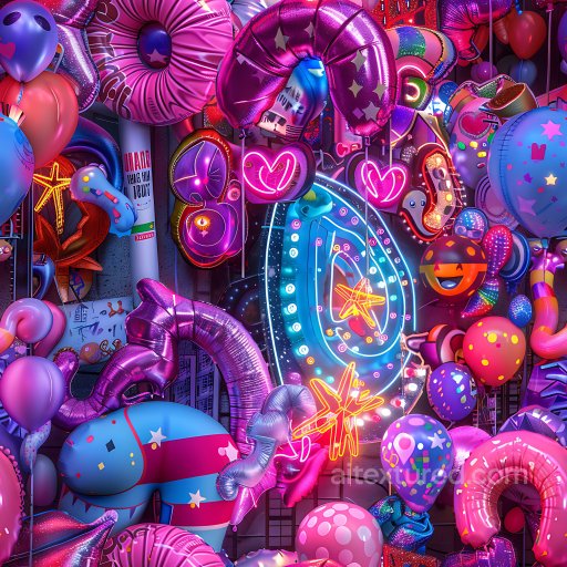 Seamless 3D PBR Texture of Colorful Graffiti Neon Balloons and Shapes texture preview