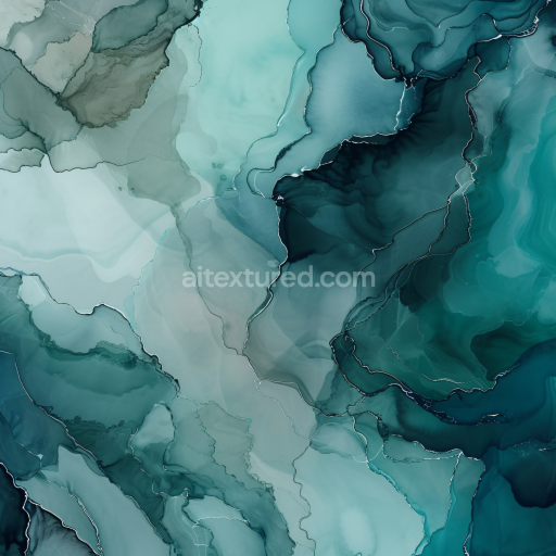 Seamless 3D Alcohol Ink PBR Texture Featuring Teal Fluid Waves and Delicate Veins